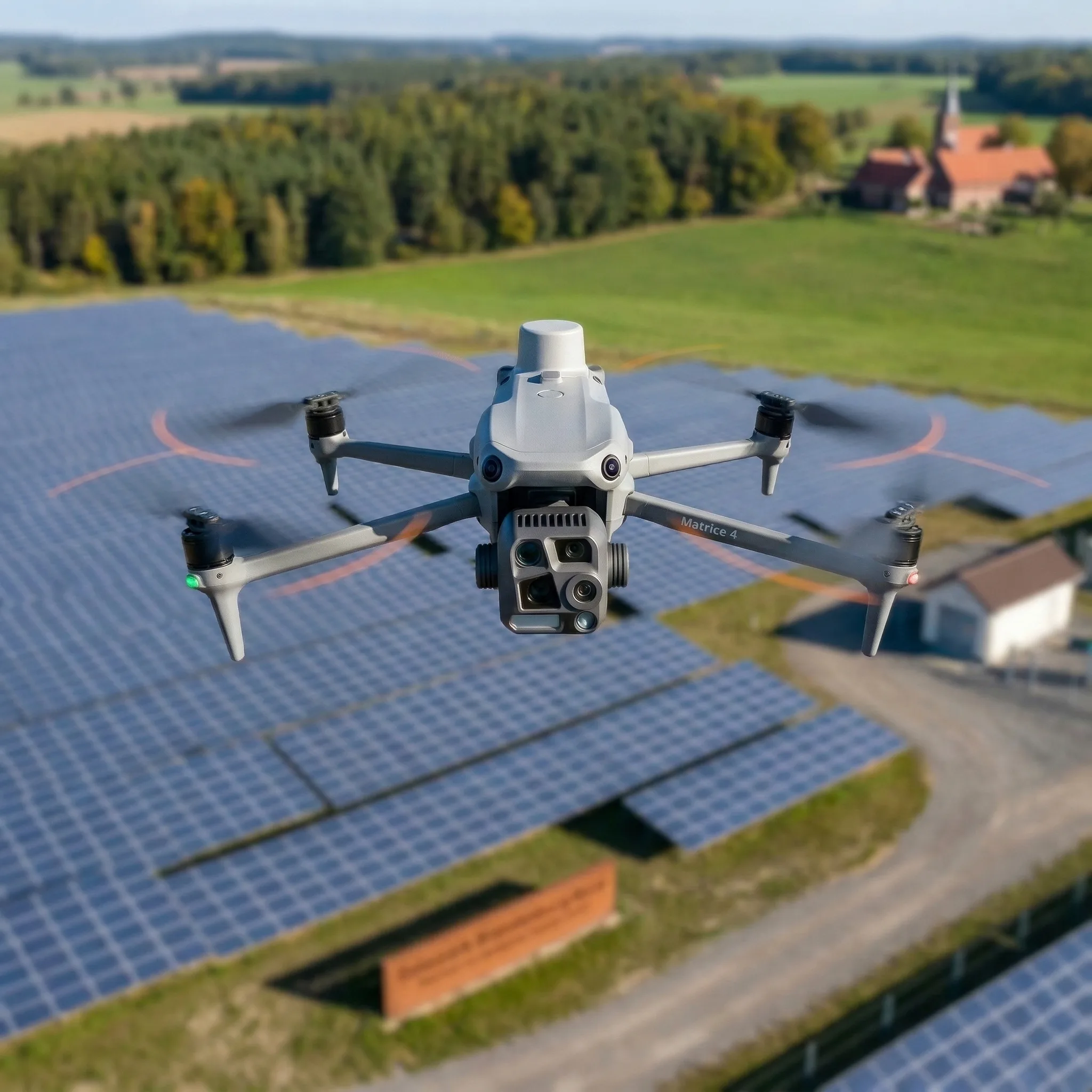 Drohne über Photovoltaik-Anlage in Niederbayern für PV-Thermografie und Anlageninspektion